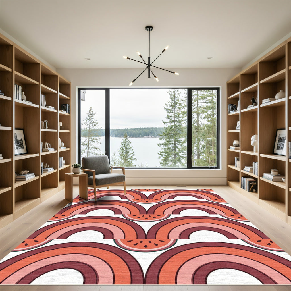 Retro Watermelon Half Circle Rainbow Rug