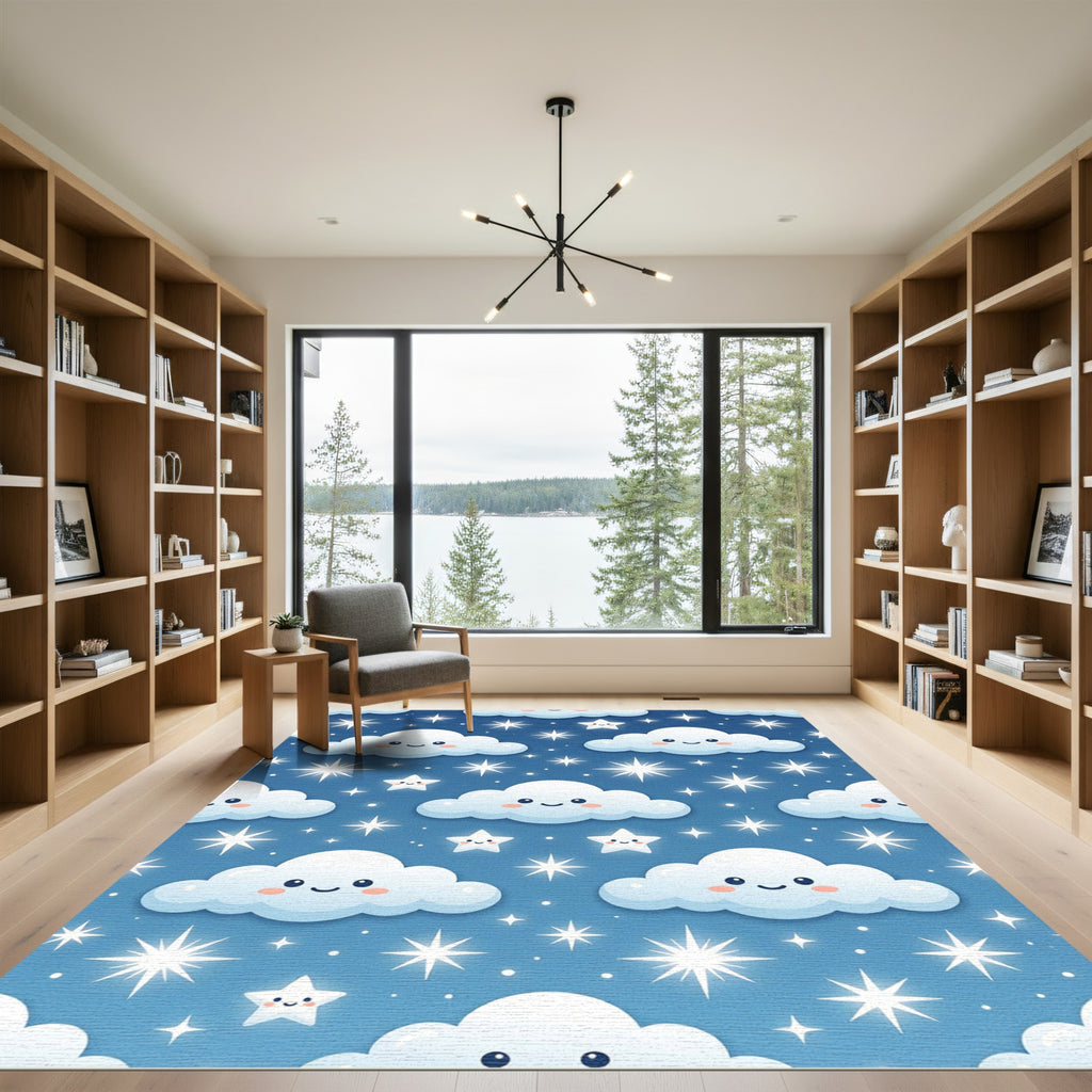 Cute Smiling Cloud and Starry Sky Rug