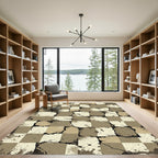 Distressed Neutral Earth Tone Stone Checkered Rug