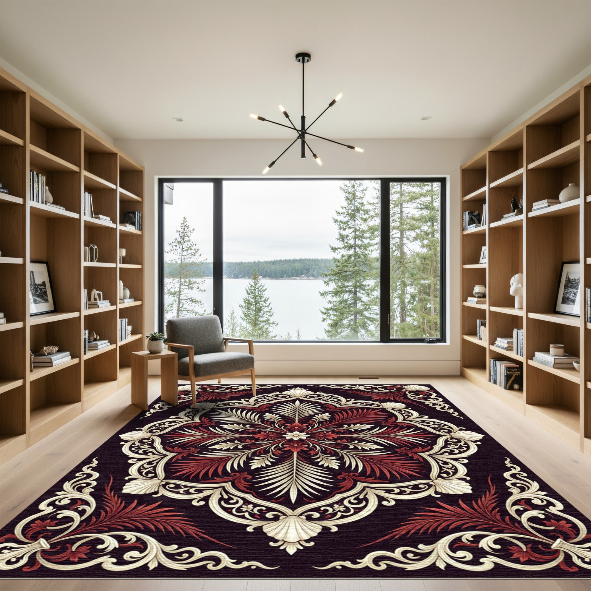 Regal Cream and Crimson Shell Medallion Rug