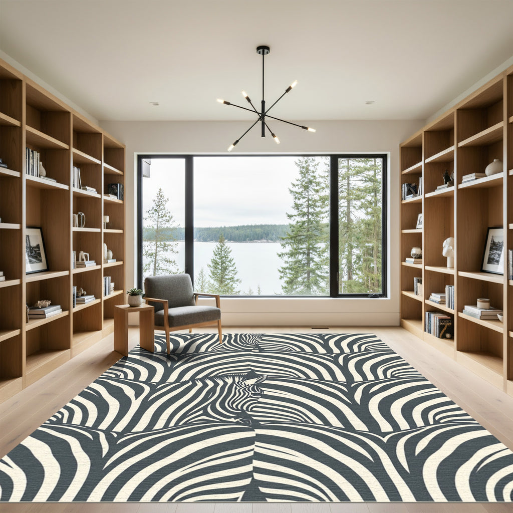 Graphic Monochrome Zebra Stripe Abstract Rug