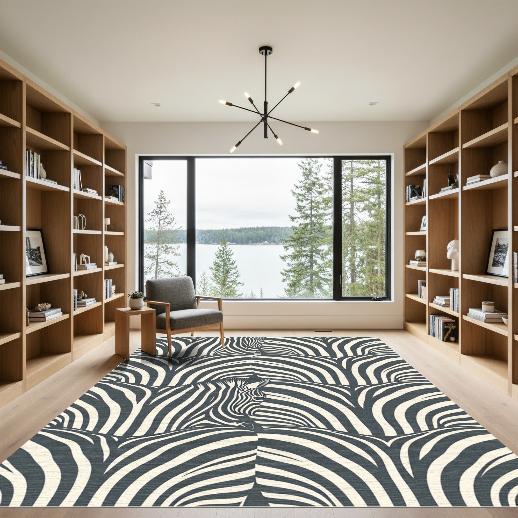 Graphic Monochrome Zebra Stripe Abstract Rug