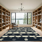 Neutral Striped Paw Print Indoor Rug
