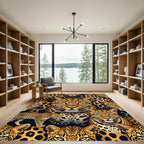 Golden Black Leopard Spots Faces Rug