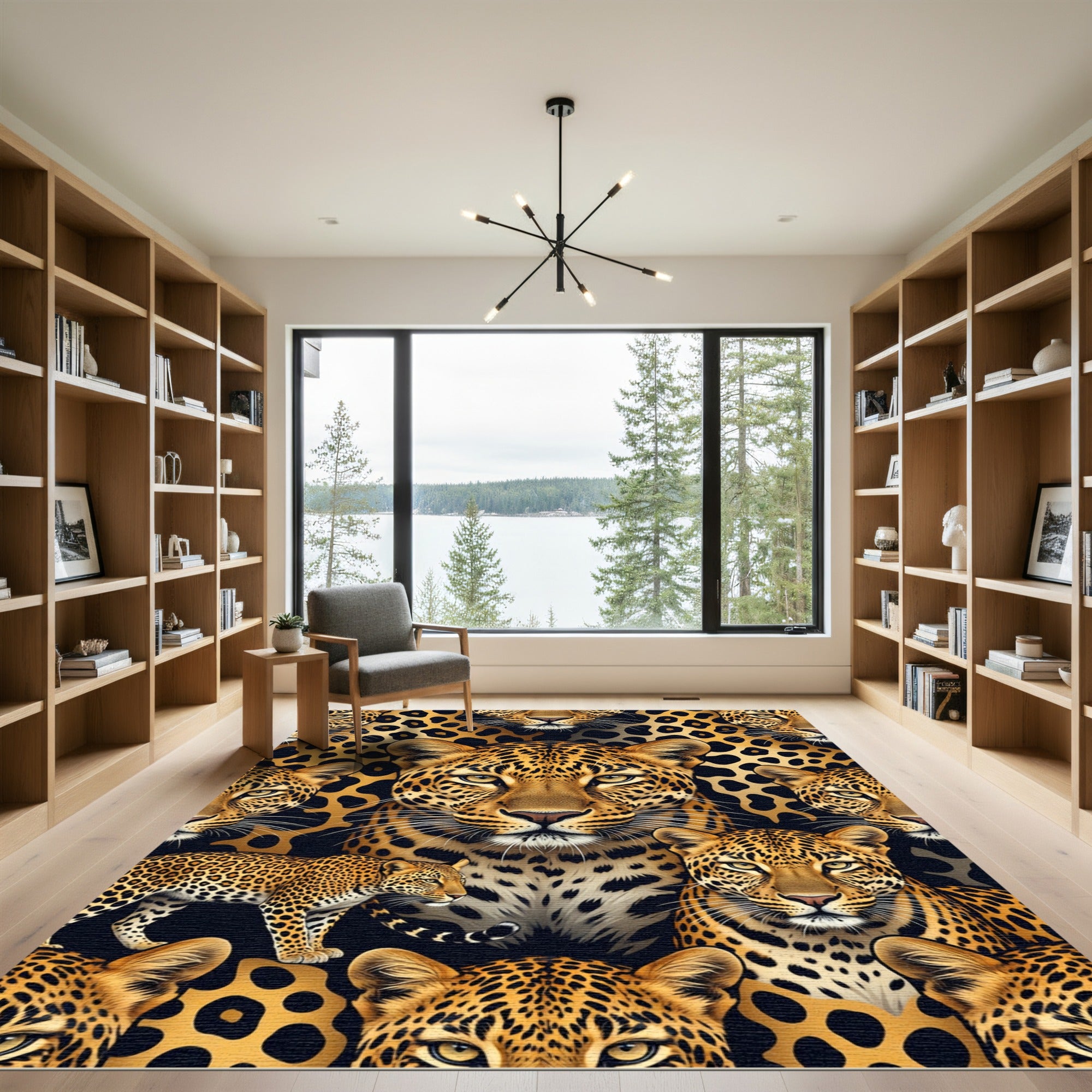 Golden Black Leopard Spots Faces Rug