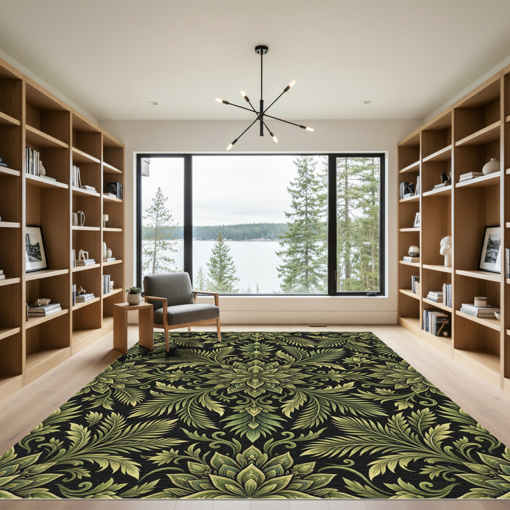 Ornate Greenery Black Medallion Rug