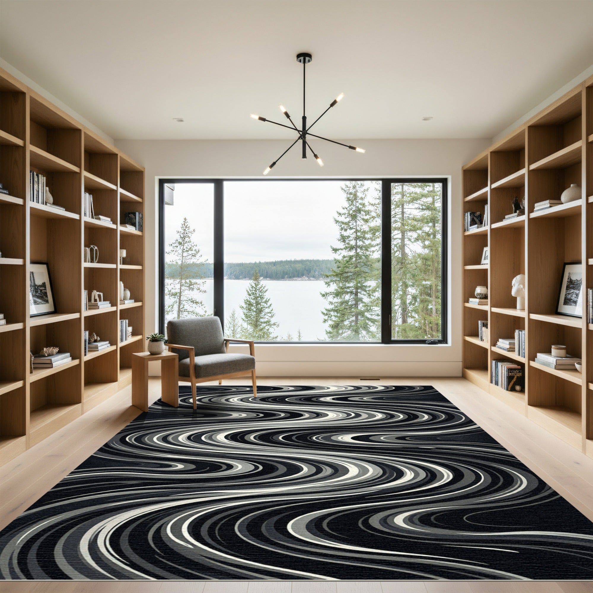 Monochromatic Swirling Stripe Flow Rug