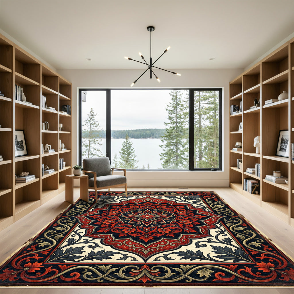 Crimson Floral Medallion with Ornate Foliage Rug