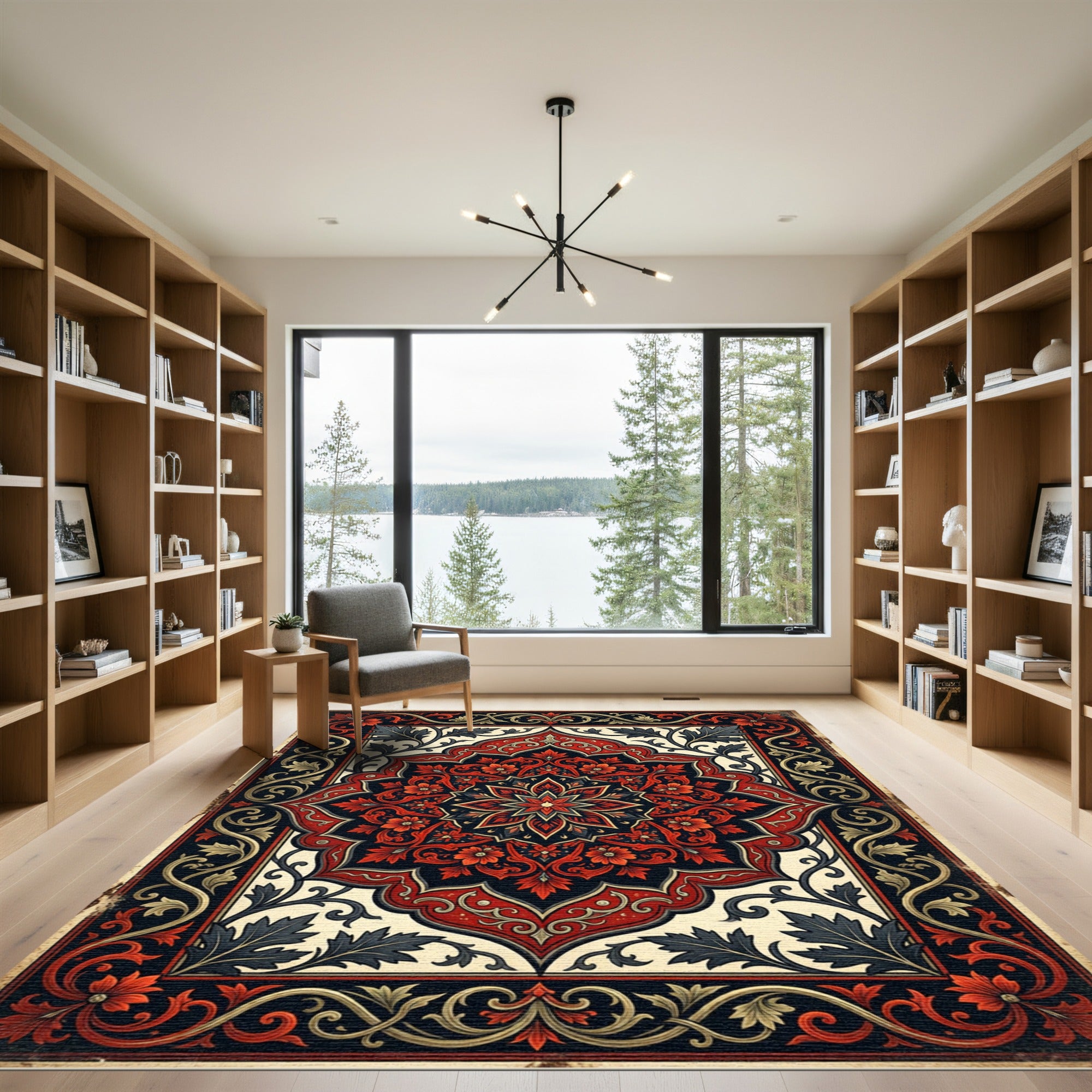 Crimson Floral Medallion with Ornate Foliage Rug