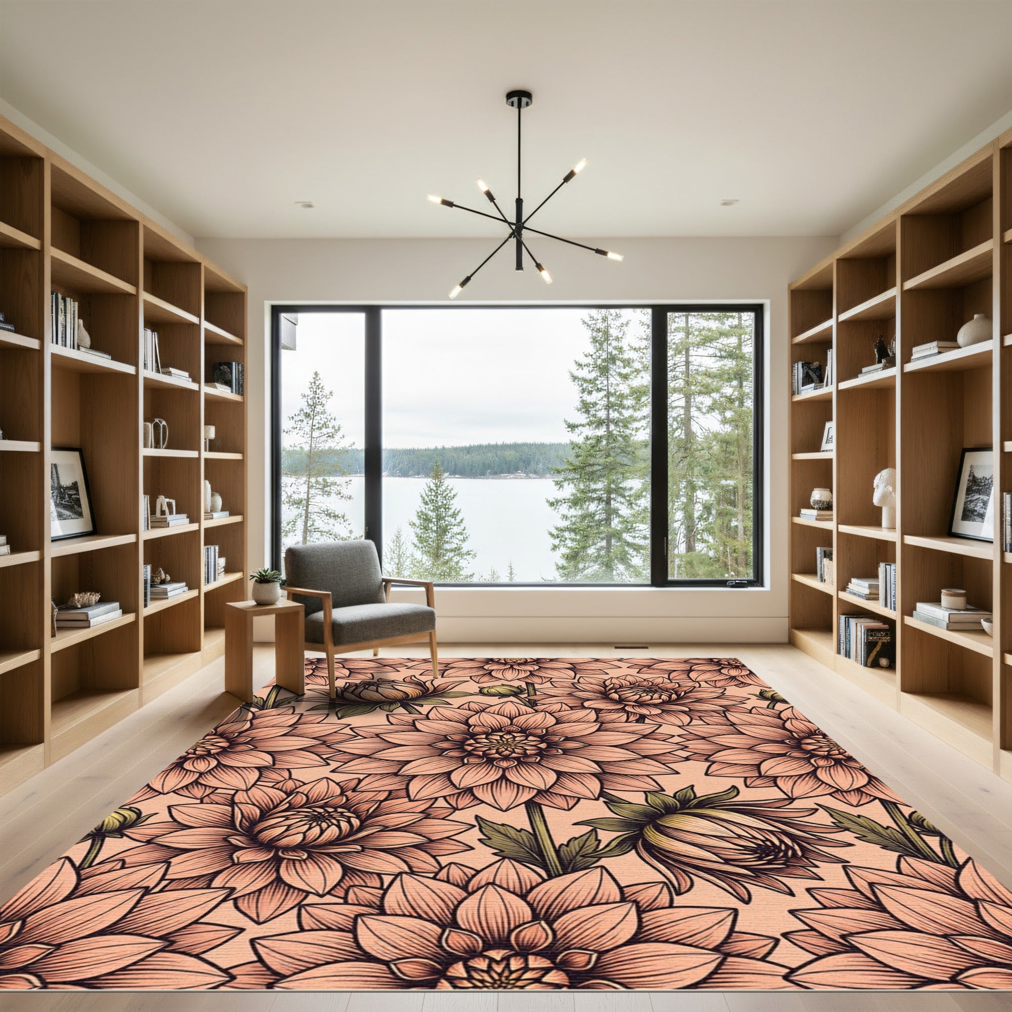 Peach Dahlia Floral Garden Rug