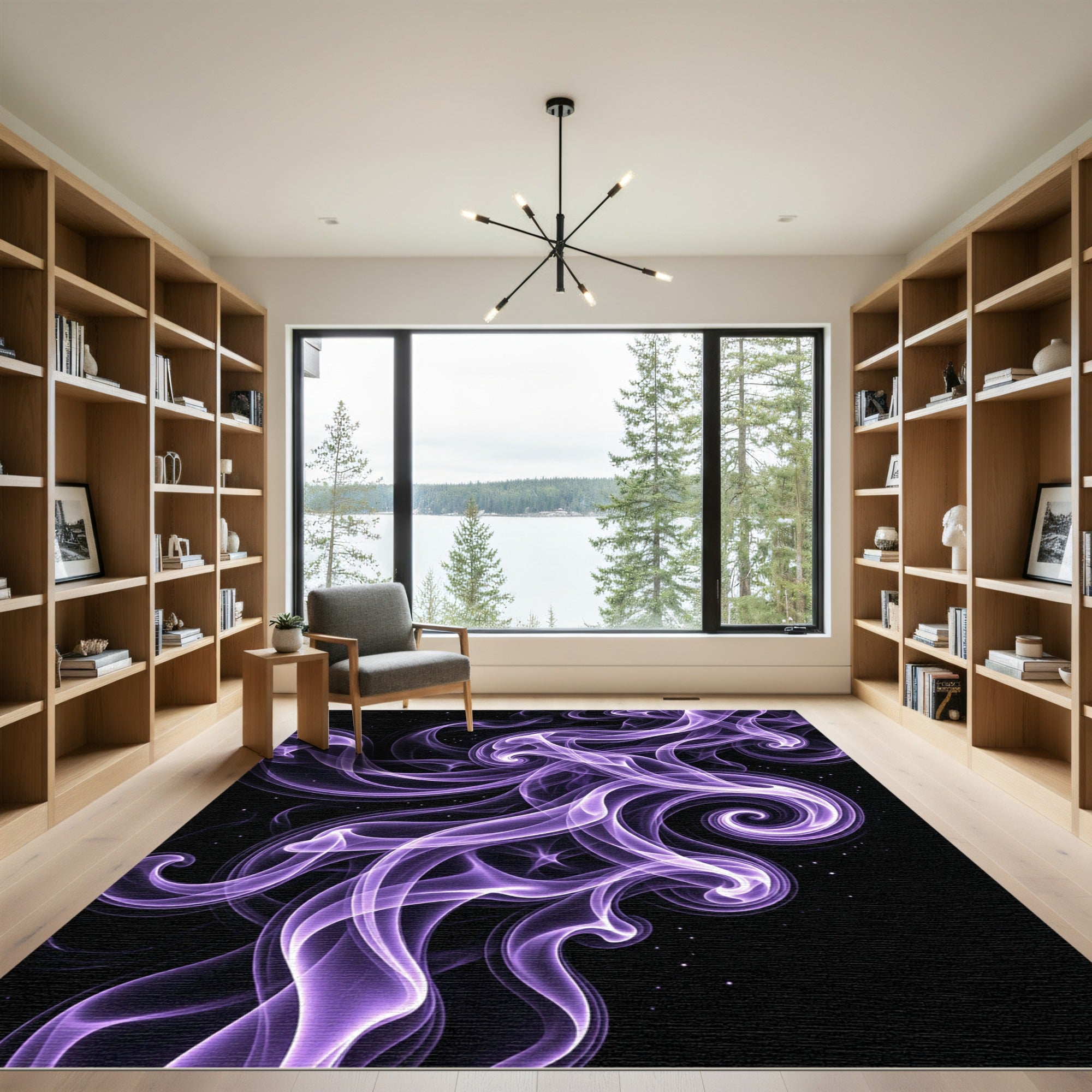 Ethereal Purple Swirling Smoke Mist Rug
