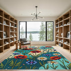 Vibrant Meadow Poppy Daisy Floral Tapestry Rug