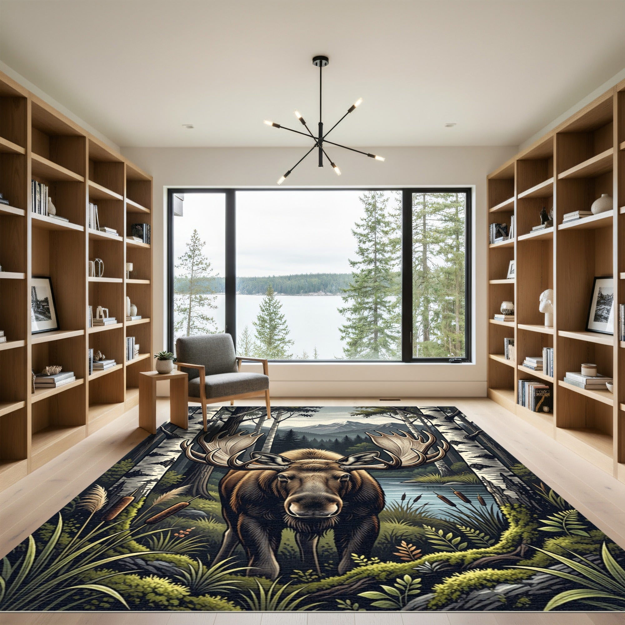 Majestic Moose Forest Landscape Rug