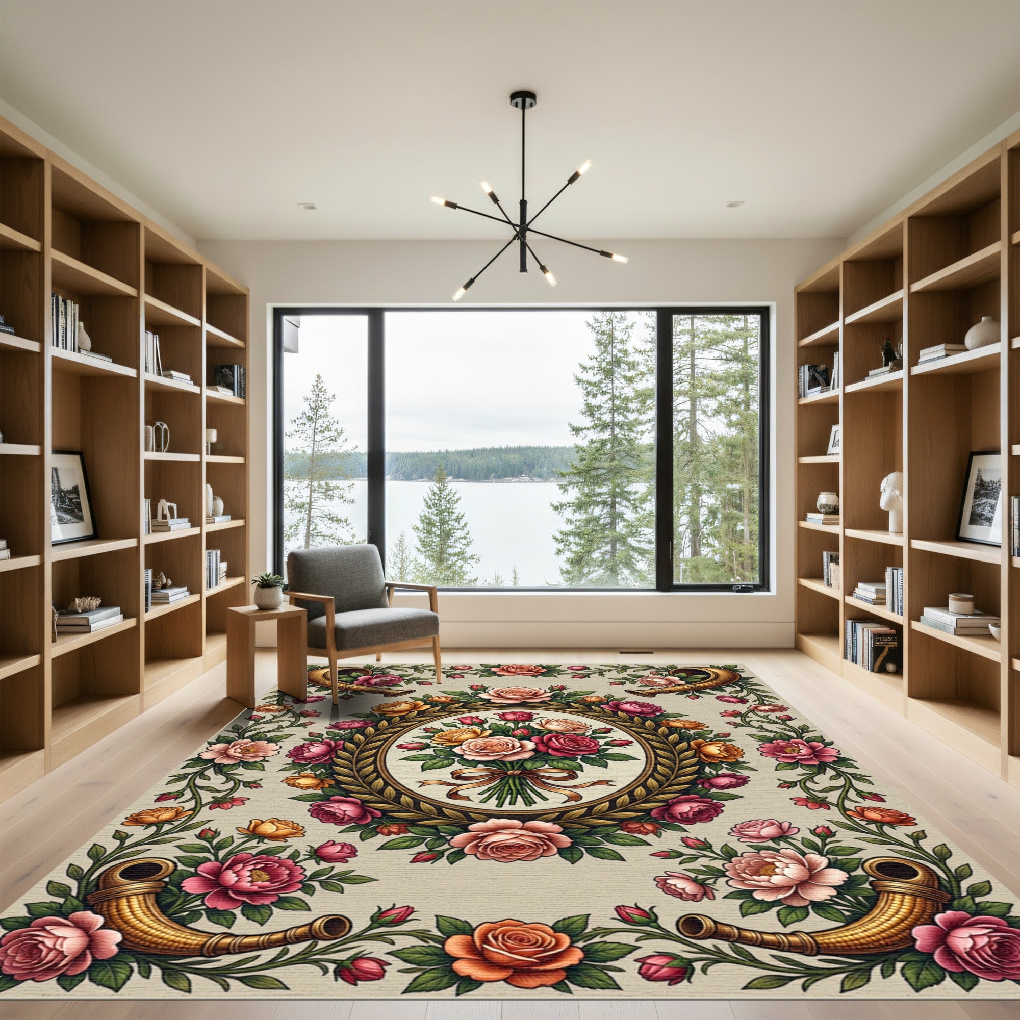 Gilded Horn Floral Bouquet Arrangement Rug