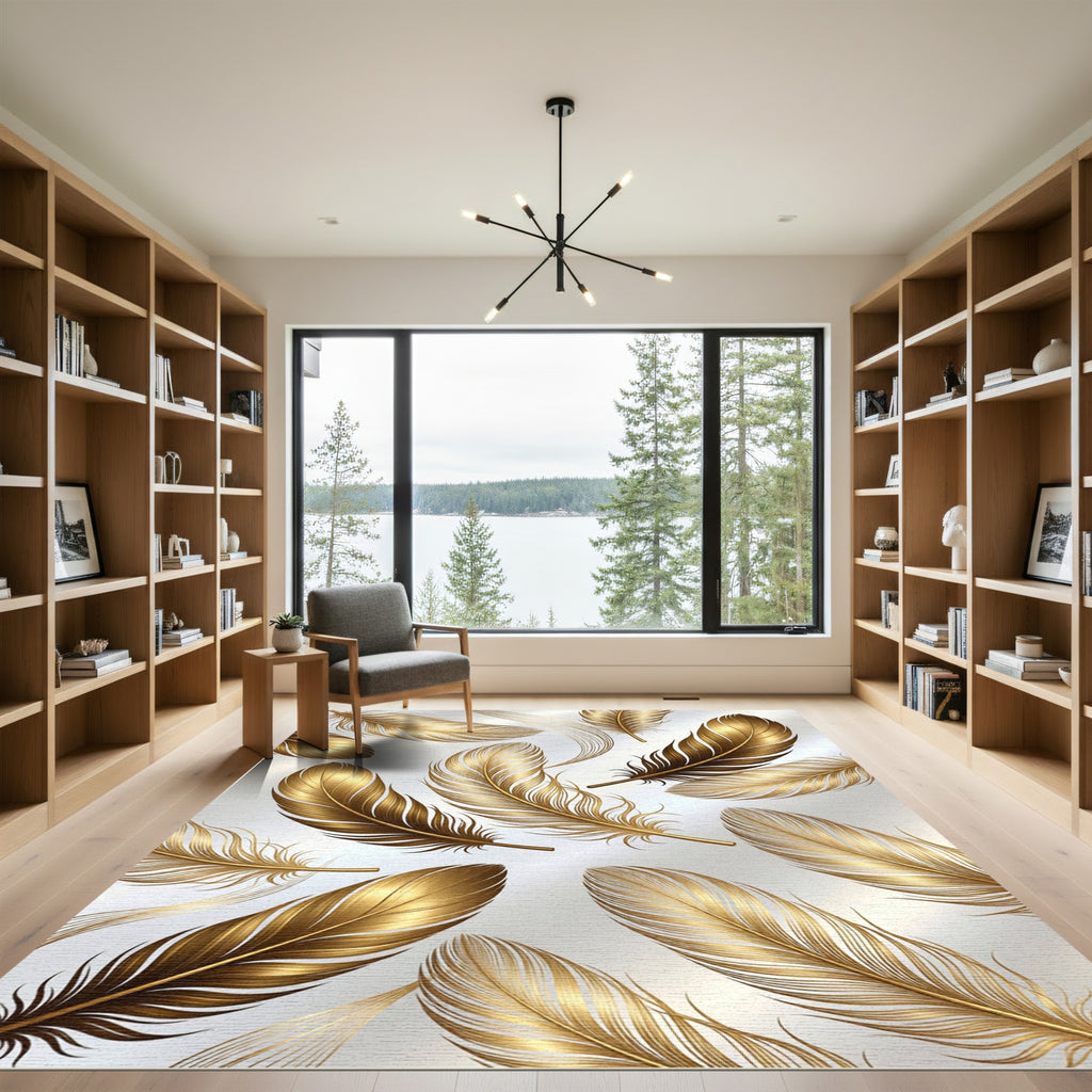 Gilded Feather Cascade in Golden Hues Rug
