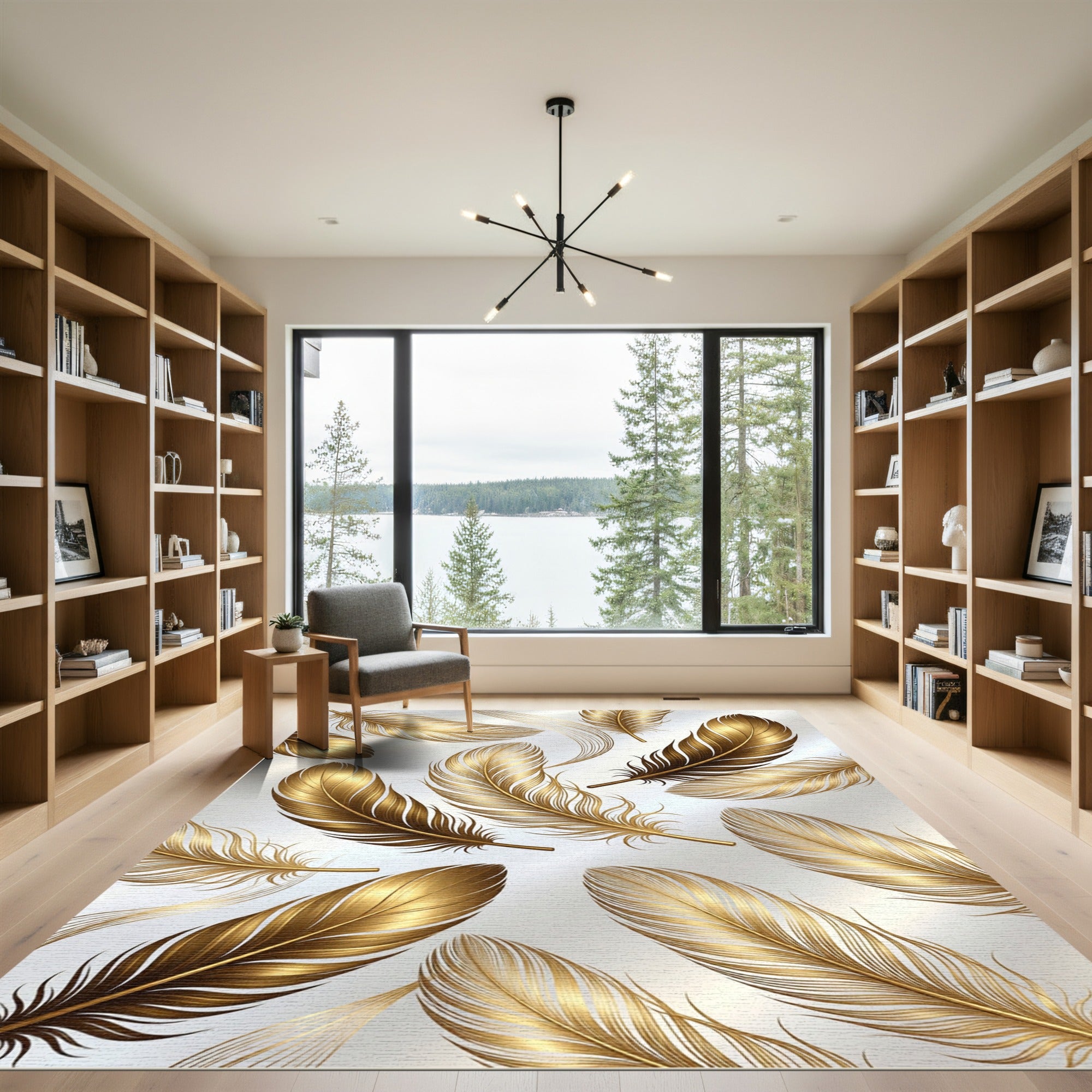 Gilded Feather Cascade in Golden Hues Rug