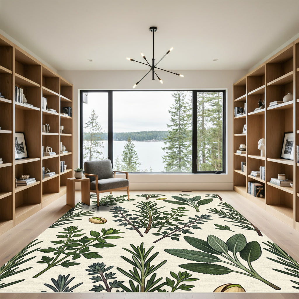 Herbaceous Sage and Rosemary Botanical Art Rug