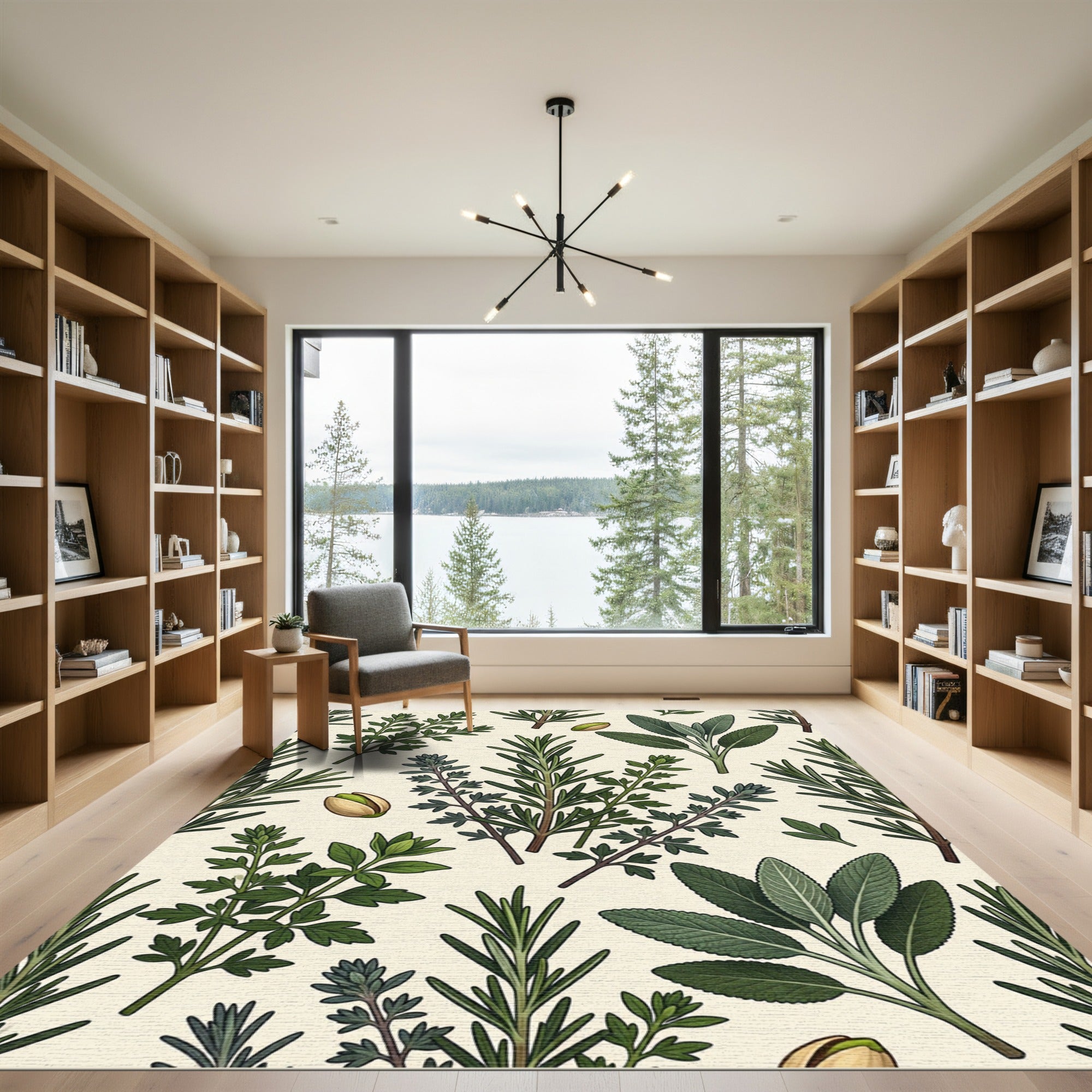 Herbaceous Sage and Rosemary Botanical Art Rug
