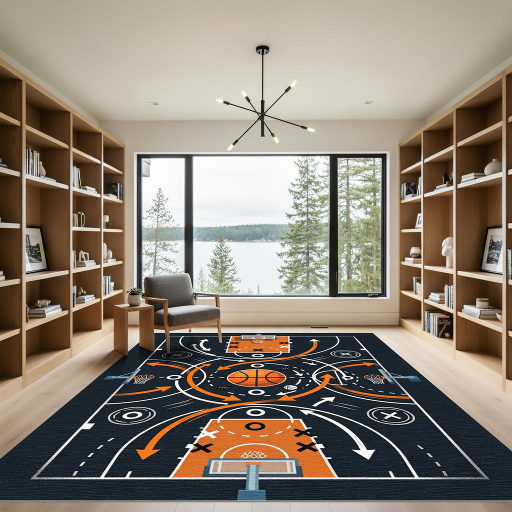 Orange And Navy Athletic Court Diagram Rug