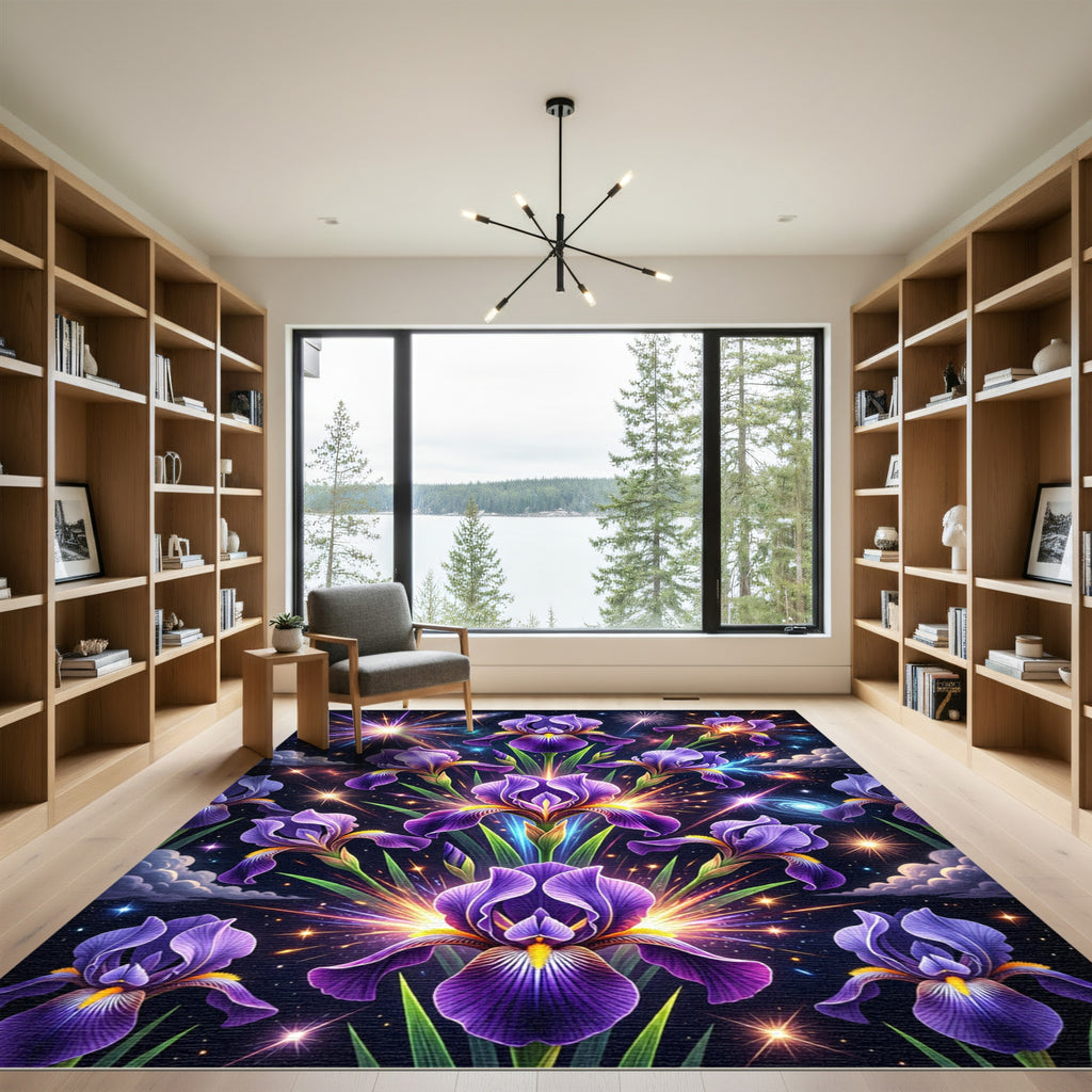 Galactic Purple Iris Fireworks Splash Rug