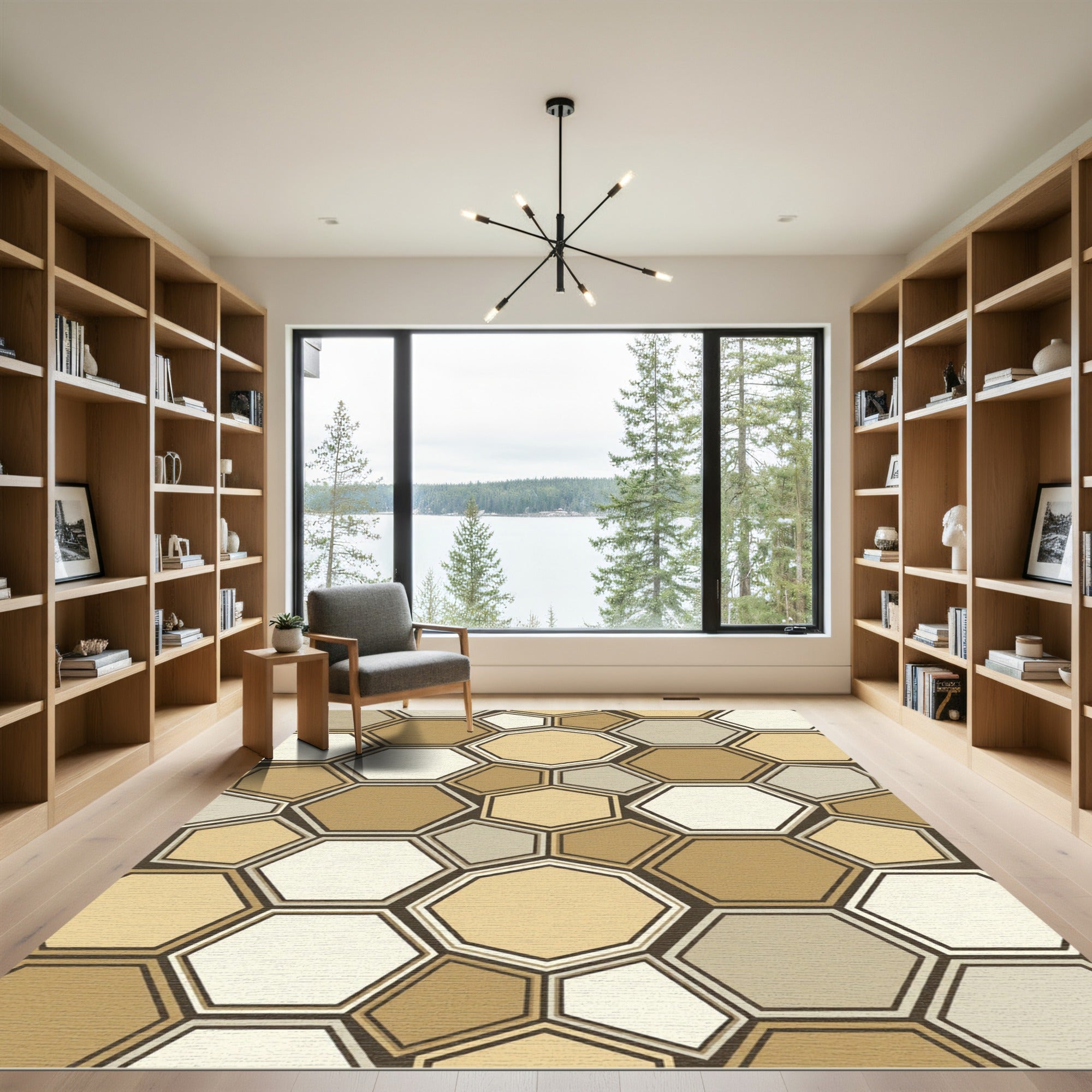Contemporary Earth Tone Geometric Hexagon Rug