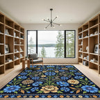 Midnight Blue Botanical Cornflower Medallion Rug