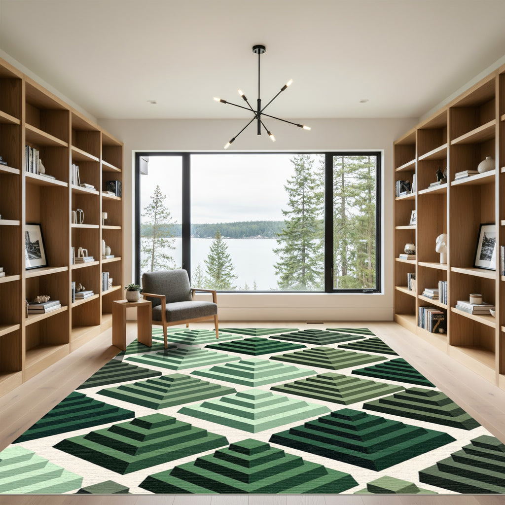 Emerald Green Nested Pyramid Geometric Rug