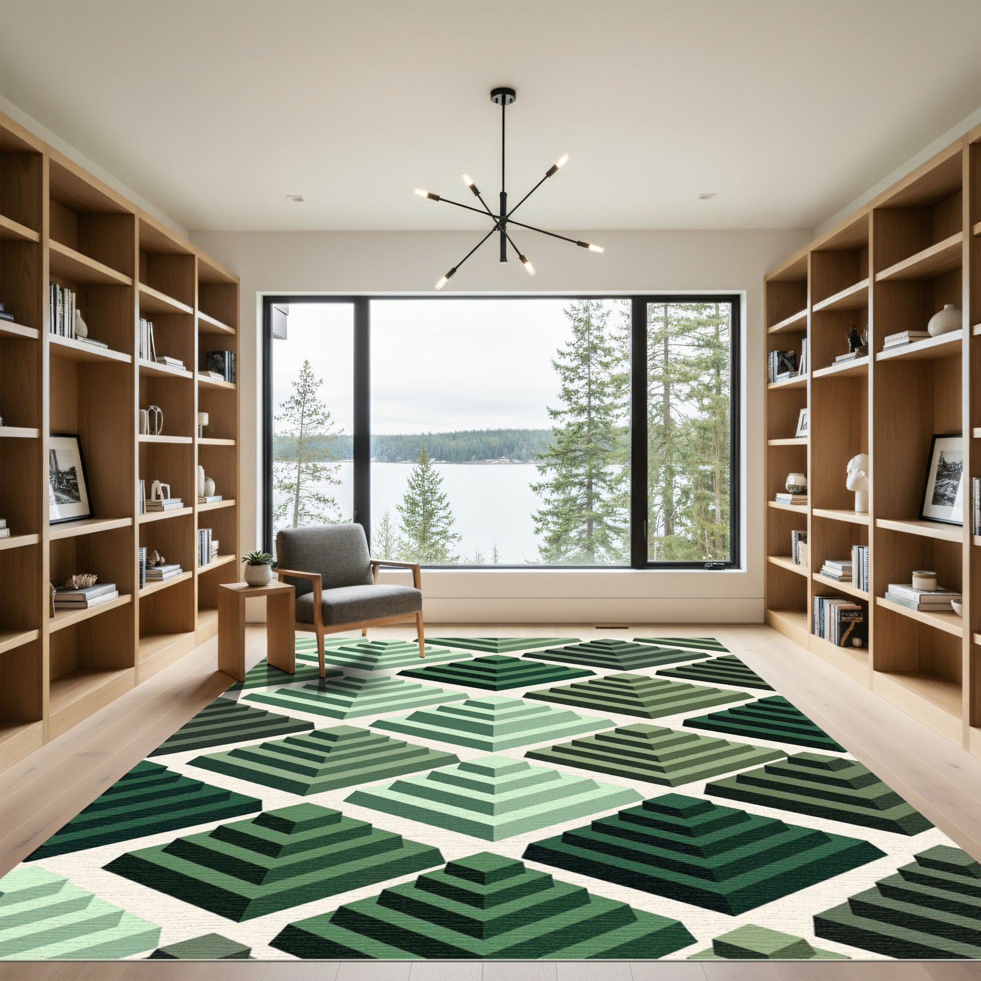 Emerald Green Nested Pyramid Geometric Rug