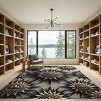 Celestial Gold and Black Starry Mountain Rug