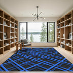 Vibrant Blue Interwoven Geometric Grid Rug