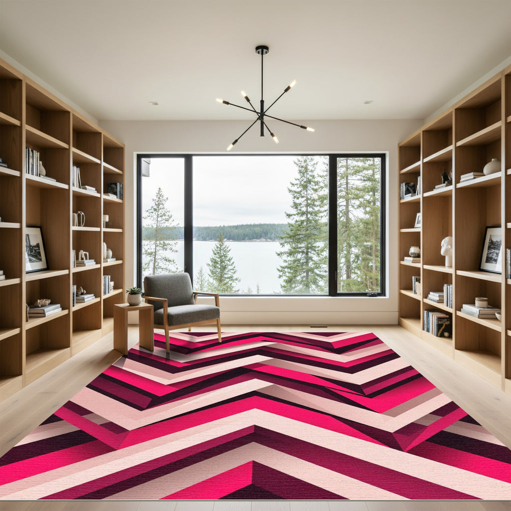 Modern Magenta Chevron Geometric Art Rug