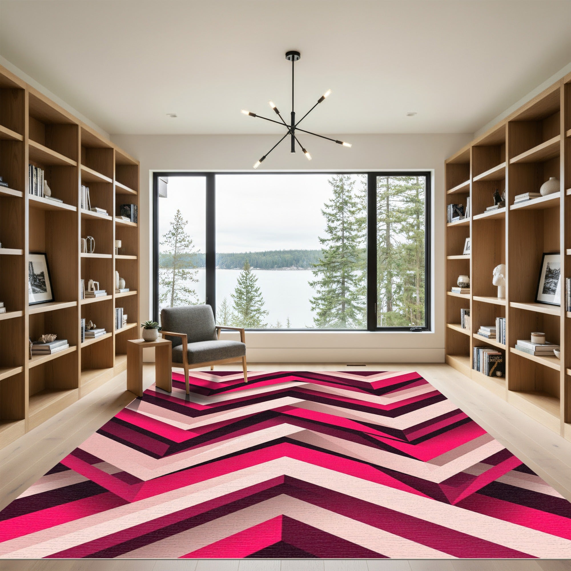 Modern Magenta Chevron Geometric Art Rug