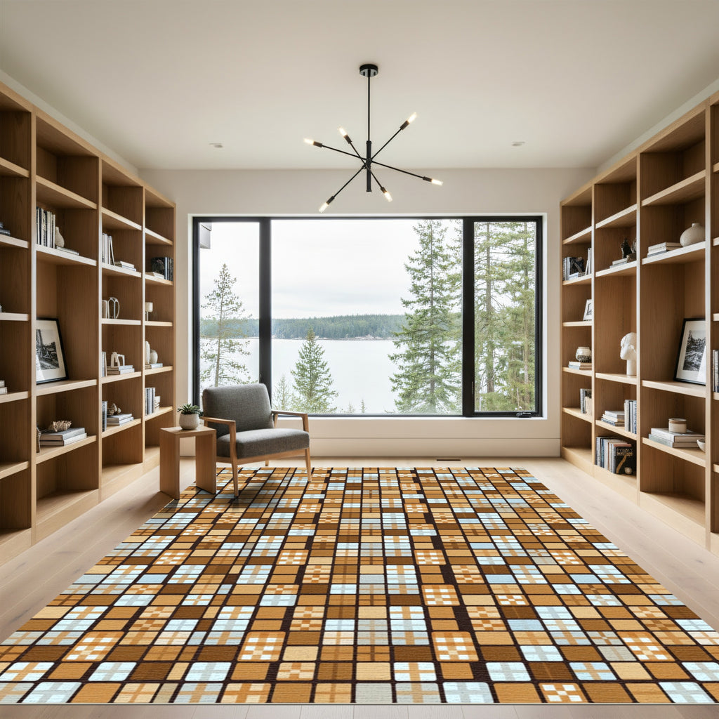 Cozy Tan Plaid Square Tile Rug