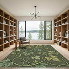 Earthy Olive Green Botanical Vine Rug