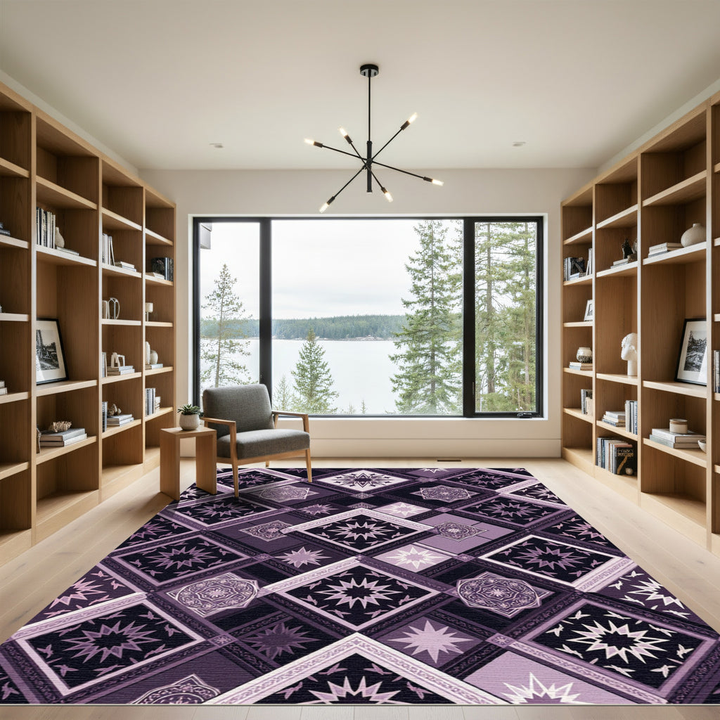 Purple Starburst Mosaic Diamond Rug