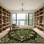 Ornate Sage Botanical Rose Medallion Rug