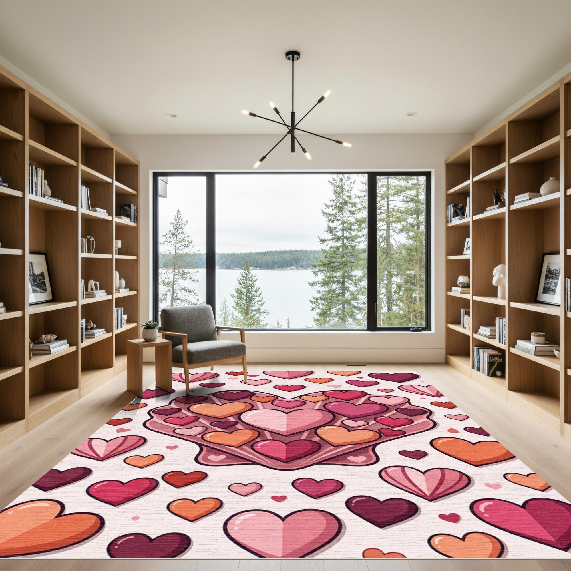 Whimsical Pink Heart Shell Illustration Rug