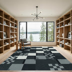 Monochromatic Abstract Geometric Pixel Checkered Rug