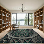 Gothic Emerald Radiant Rose Window Rug