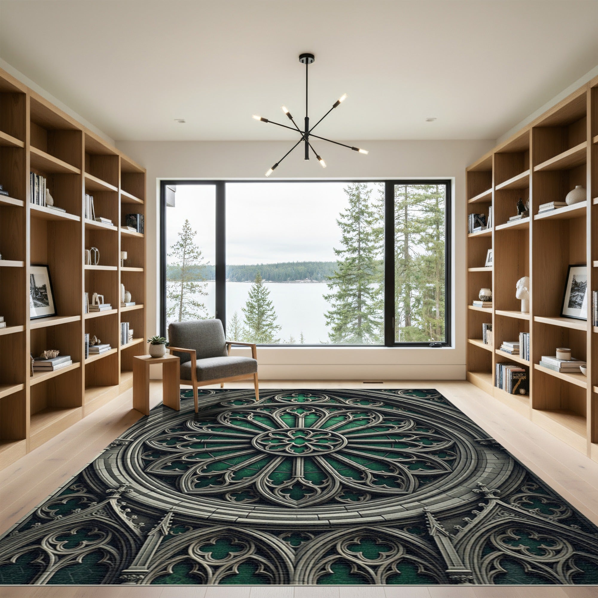 Gothic Emerald Radiant Rose Window Rug