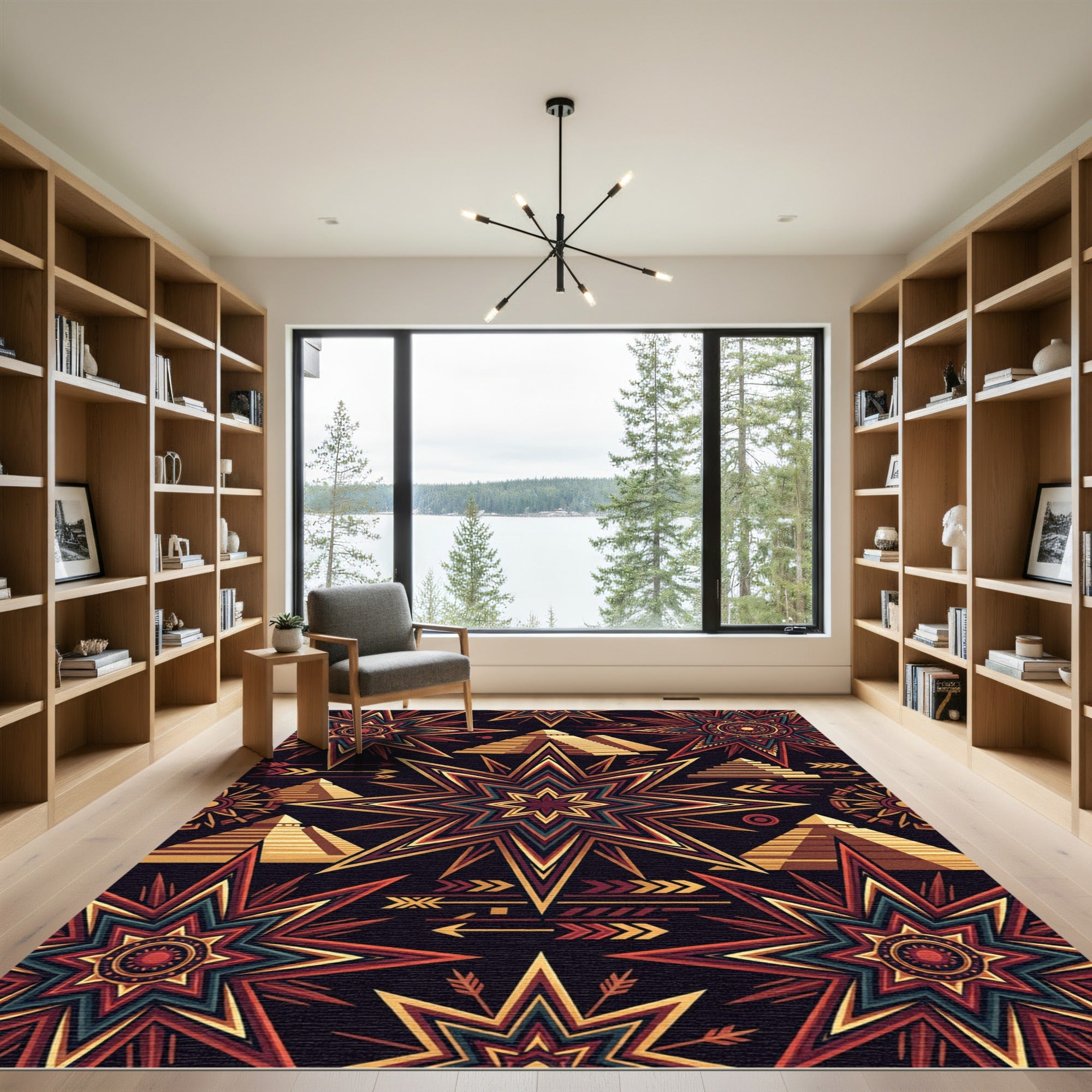 Geometric Aztec Star Pyramid Tapestry Rug