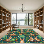 Whimsical Teal Bunny Vegetable Garden Rug