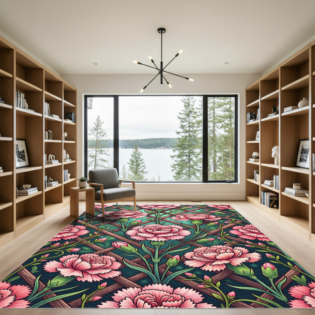 Pink Carnation Lattice Garden Rug