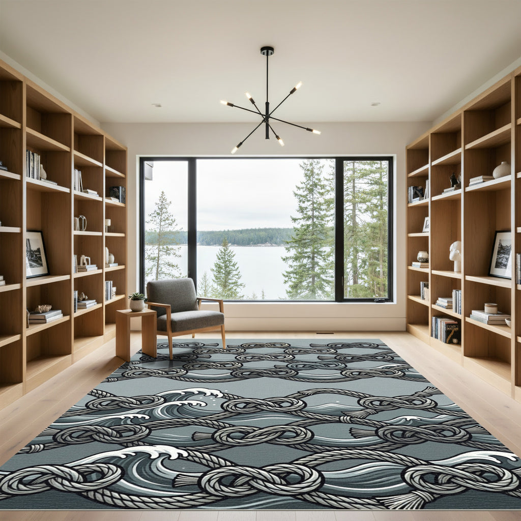 Gray Nautical Knot Wave Rug