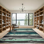 Distressed Teal Gray Wood Grain Rug