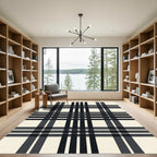 Monochrome Plaid Black Cream Grid Rug