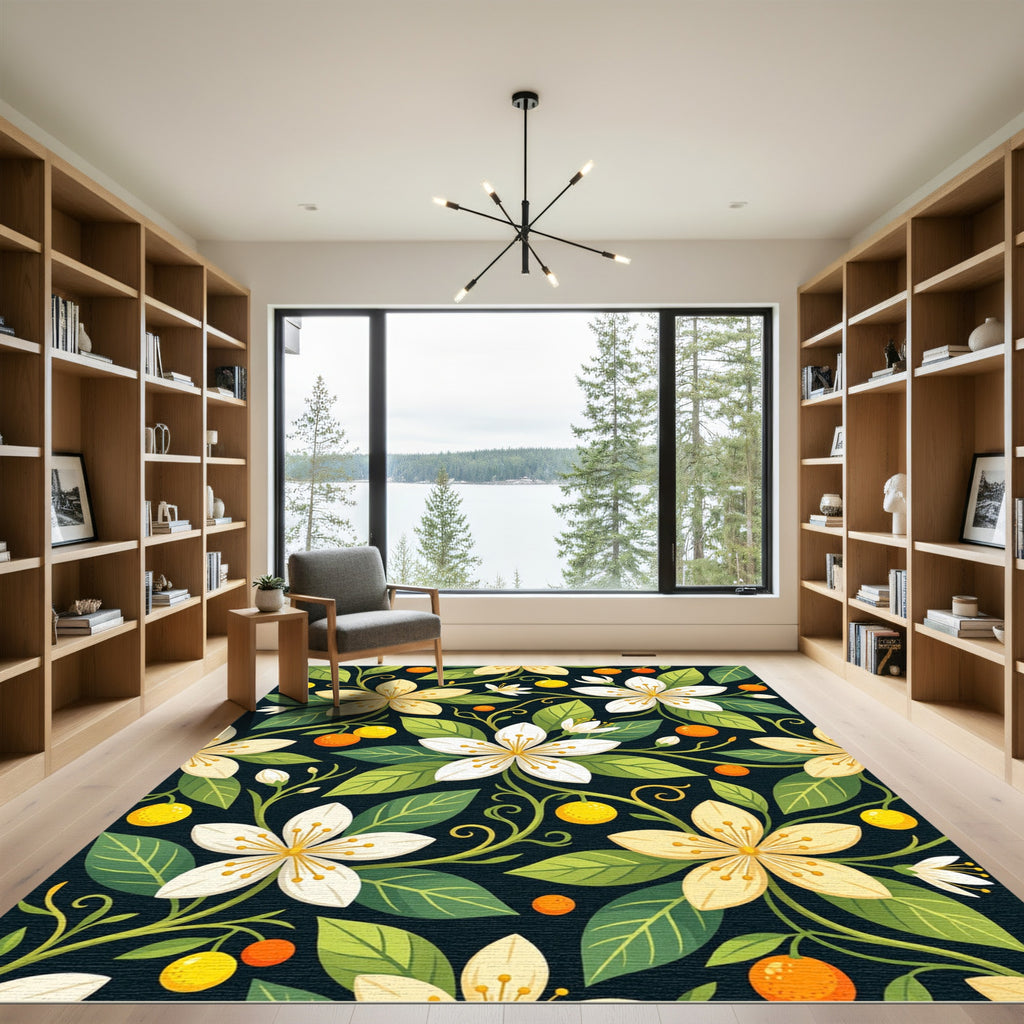 Botanical White and Yellow Citrus Bloom Rug