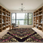 Gothic Bat Filigree Damask Burgundy Gold Rug