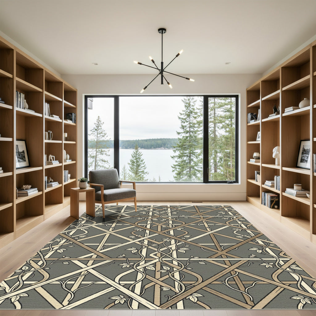 Greige Lattice Entwined Ivy Trellis Rug