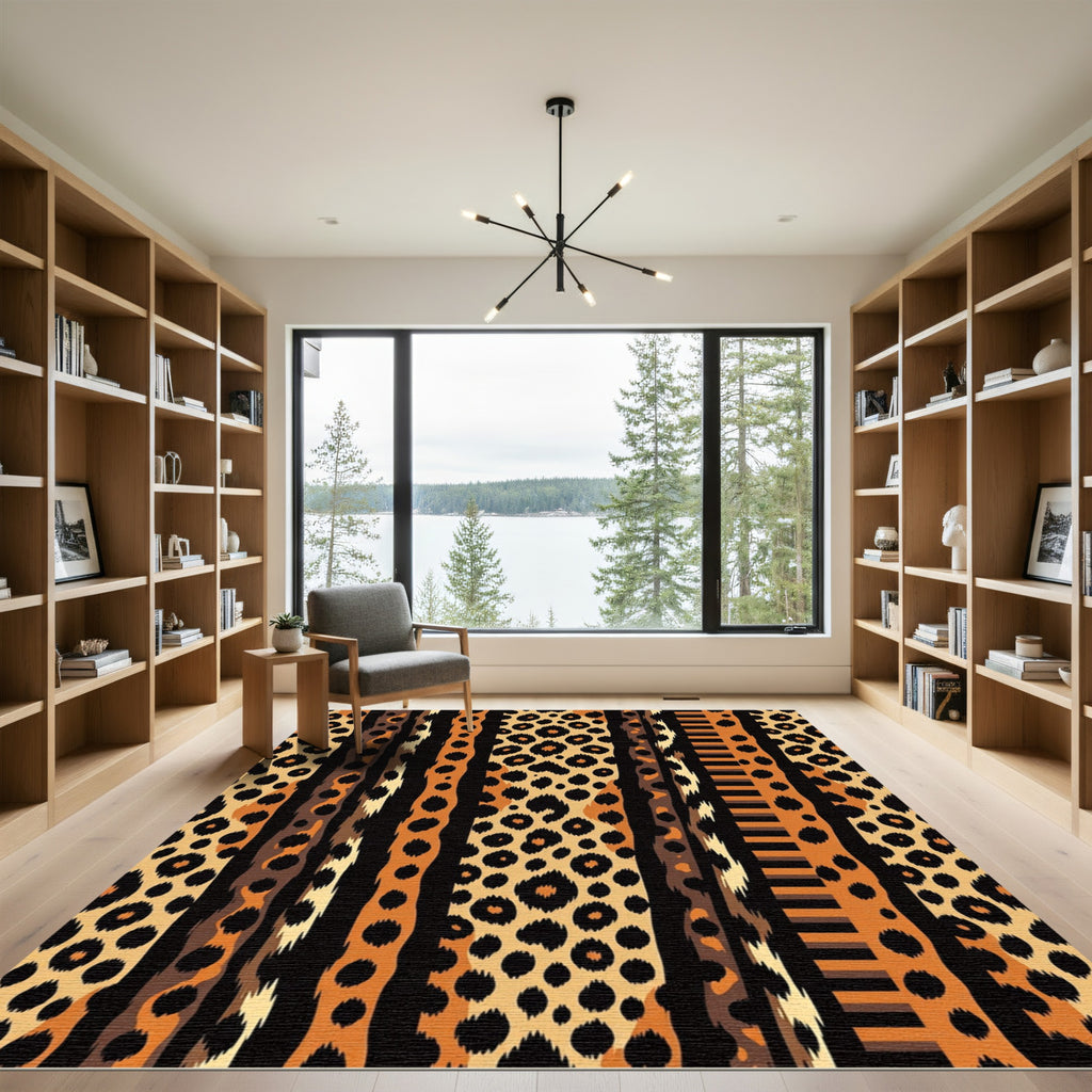 Jaguar Print Striped Composition Rug